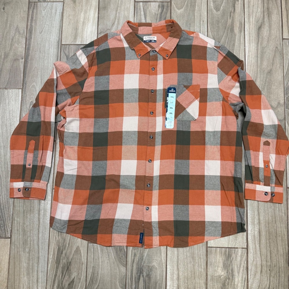 Magellan Outdoors Canyon Creek Flannel Shirt 3XL Amber Brown Plaid NWT - Picture 1 of 11